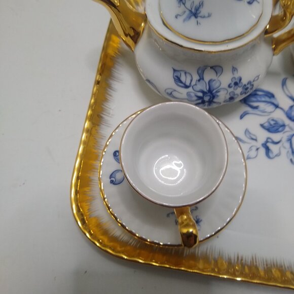 A Servre Decor Mini Tea Set 10 Piece Hand Painted Blue Gold. - Picture 14 of 14